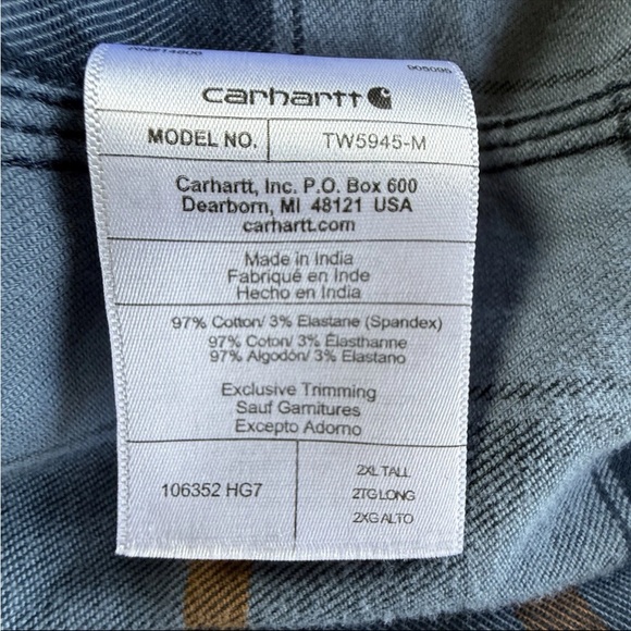 NFS- Sold Carhartt Rugged Flex Plaid Flannel Shirt Jacket Blue Mens 2XL - Picture 9 of 10